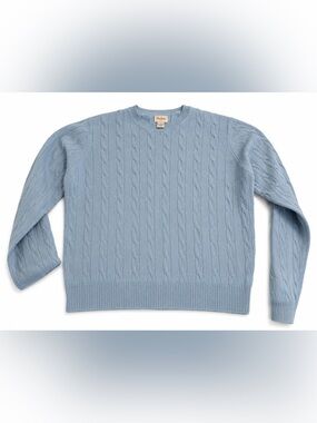 Vintage Neiman Marcus 100% Cashmere Cableknit Preppy Sweater Xl Fits M Soft Blue